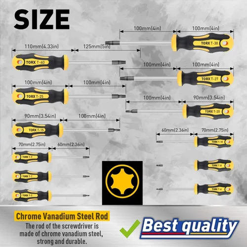 Vista 6 de Amartisan Juego de destornilladores Torx magnéticos, 12 piezas, destornilladores estrella T5 - T40, la mejor elección