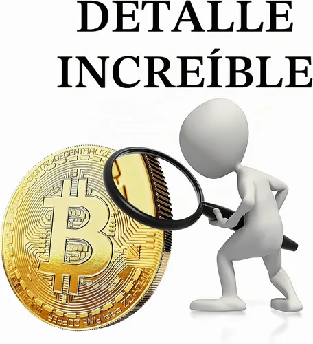 Vista 3 de Bitcoin físico chapado en oro de 24 quilates. Un verdadero artículo de coleccionista con funda protectora