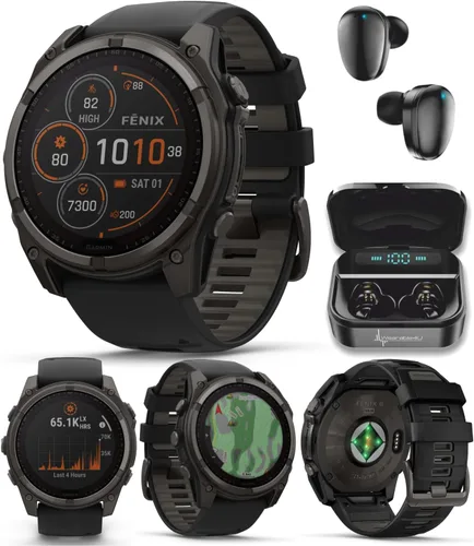 Vista 15 de Garmin Fenix 0.315 – 1.693 in Zafiro, AMOLED Multisport GPS Smartwatch, gris carbón DLC titanio con silicona negro/gris guijarro, linterna LED fenix