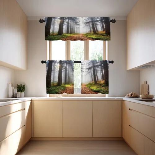 Vista 2 de Cortinas opacas de poliéster multicapa marrón con diseño de bosque natural, 2 unidades, 26 x 24 pulgadas