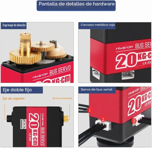Vista 3 de LX-224 Serial Bus Servo, 3 Conectores 44.1 lbs Gran Torque Doble Rodamiento de Bolas Motor Servo de Metal Completo Equipado con Sistema