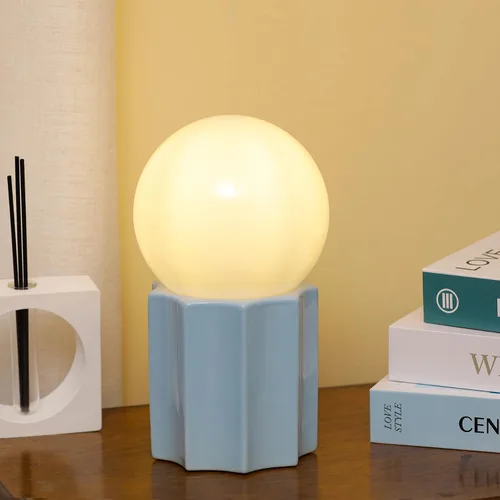Vista 10 de Lámpara de mesa moderna de cerámica, base de cerámica caqui, bola redonda de jade blanco, acento de vidrio de cristal