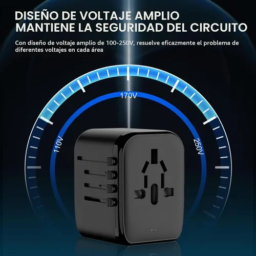 Vista 8 de Universal Travel Adapter, VYLEE 5 in 1 International Power Adapter Negro