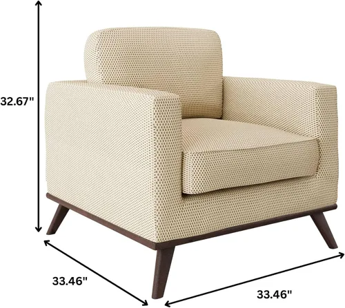Vista 2 de LeisureMod Silla con brazo decorativo de cuero y malla, moderna con patas de madera de abedul para sala de estar, dormitorio u oficina, colección
