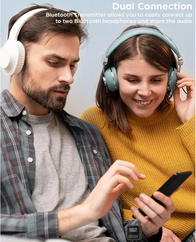 Vista 7 de Receptor transmisor Bluetooth 5.3 para TV a 2 auriculares inalámbricos Dual Link 2 en 1 Adaptador de audio Bluetooth inalámbrico con 0.138 in