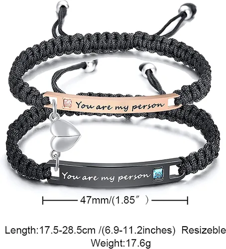 Vista 2 de XUANPAI Pulseras para parejas, personalizadas, hechas a mano, con cuerda trenzada, placa de identificación para mujeres y hombres, Metal, no conocido