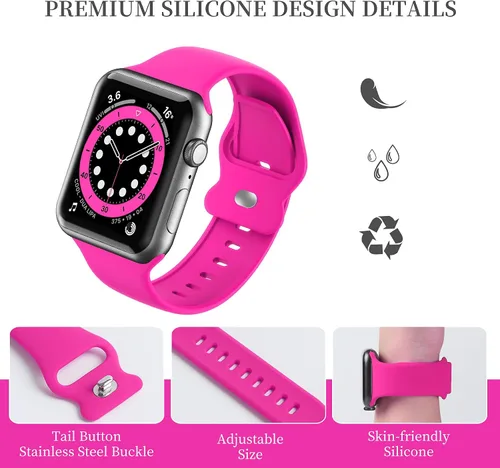 Vista 3 de Correas mejoradas compatibles con Apple Watch Band de 1.496 in, 1.575 in, 1.614 in, 1.654 in, 1.732 in, 1.772 in, para mujeres y hombres, correa