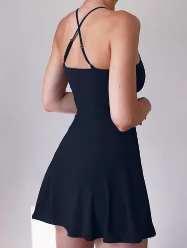 Vista 3 de HYZ Minivestido deportivo casual con cuello redondo y tirantes delgados para mujer con pantalones cortos
