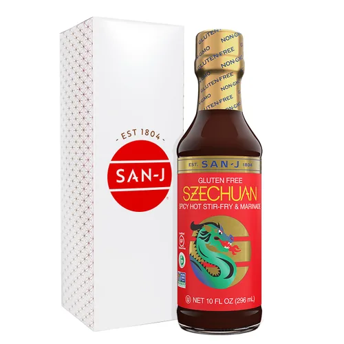 Vista 40 de San-J - Paquete variado Spice of Life - Teriyaki, salsa de naranja, szechuan, maní tailandés - Salsas de cocina sin gluten - Sin OGM - Botellas