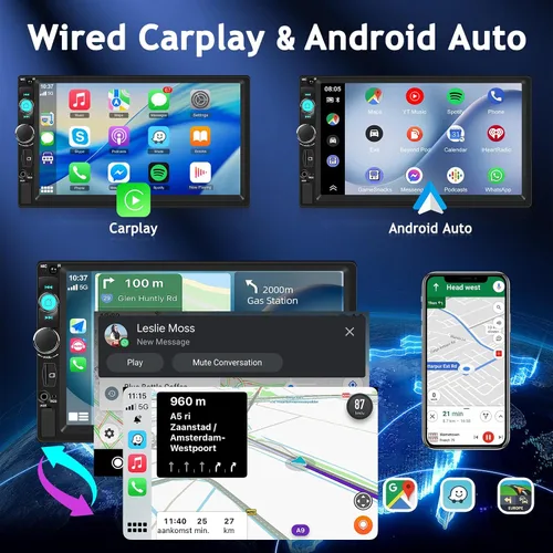 Vista 2 de NHOPEEW Estéreo de auto doble DIN de 7 pulgadas con cámara de respaldo, radio de pantalla táctil de 2 DIN con enlace de espejo con cable, Bluetooth