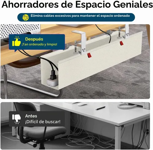Vista 6 de Bandeja de organización de cables debajo del escritorio, gestión de cables debajo del escritorio, montaje de abrazadera/tornillo, organización