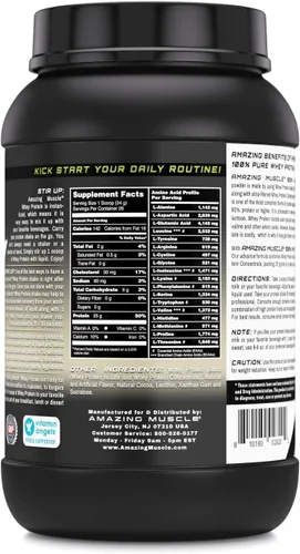 Vista 3 de Amazing Muscle - Polvo aislado y concentrado de proteína de suero 0.88 oz de proteína por porción Sin OMG Sin gluten