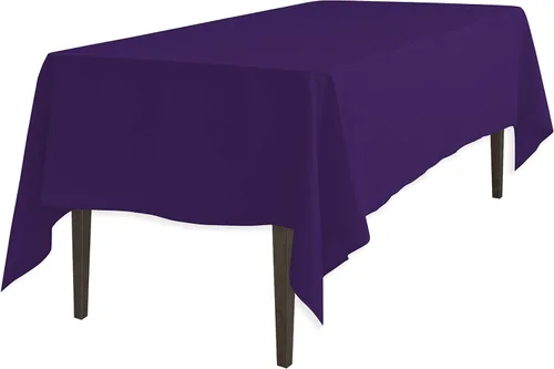 Vista 9 de Linenlanding Mantel rectangular de 60 x 102 pulgadas para mesa circular para bodas, mesas de bufé, fiestas, cenas de vacaciones (1, azul bebé)