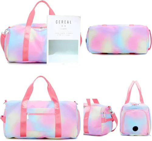 Vista 4 de Mochila deportiva de lona para viaje o gimnasio, para hombre y mujer, con compartimento para zapatos y bolsillo para cosas húmedas