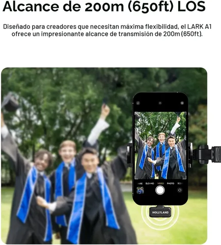 Vista 6 de Micrófono inalámbrico Hollyland Lark A1 Mini para iPhone y Android, 48kHz/24-bit, Cancelación Inteligente de Ruido de 3 Niveles, Micrófono para Negro