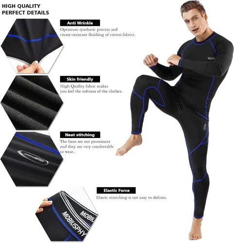 Vista 5 de Ropa interior térmica para hombre, conjunto de pantalones largos con forro polar capa base superior