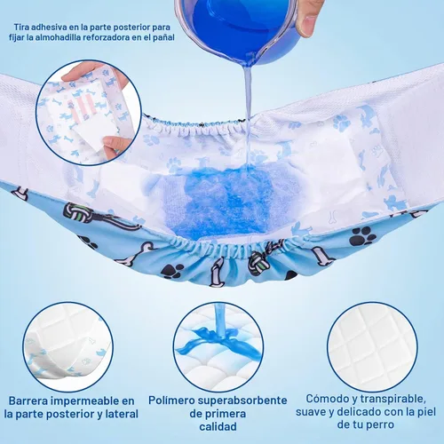 Vista 3 de Forros desechables para pañales para perros, almohadillas elevadoras para perros machos y hembras, insertos de pañales para perros que se adaptan a
