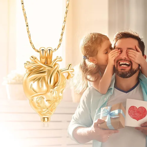 Vista 6 de Imrsanl Collar con colgante de joyería de cremación para cenizas – Collar anatómico de urna de corazón para cenizas – Medallones conmemorativos