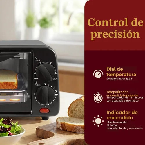 Vista 4 de Elite Gourmet ETO236 - Horno tostador personal compacto de 2 rebanadas para encimera con temporizador de 15 minutos y temperatura ajustable