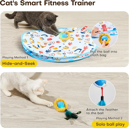 Vista 7 de Potaroma - Juguetes interactivos para gatos, pelota de movimiento rápido en alfombra de juego, pelota automática con movimiento activada por