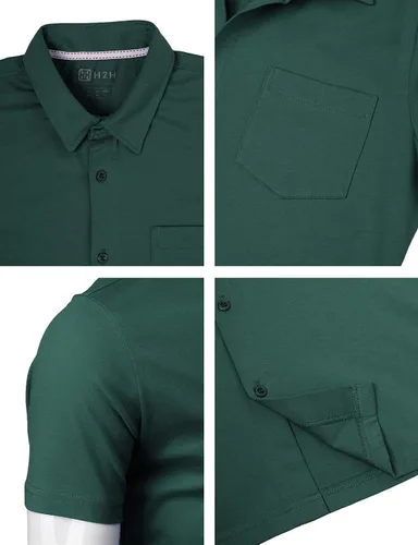 Vista 5 de H2H Camisas casuales de algodón ajustadas para hombre, camisa de manga largacorta con botones