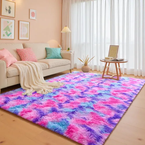 Vista 23 de junovo Alfombra de área lavable y antideslizante, alfombras de área pequeñas y esponjosas, alfombra peluda para sala de estar, alfombra suave