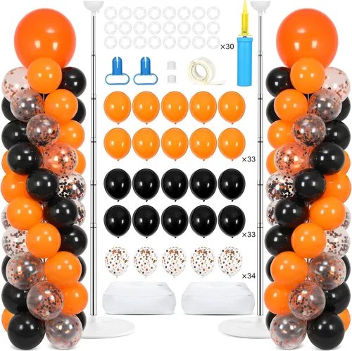 Vista 18 de Juego de 2 soportes de columna de globos plateados y blancos con 100 globos plateados con base para globos de confeti de suelo, kit de columna