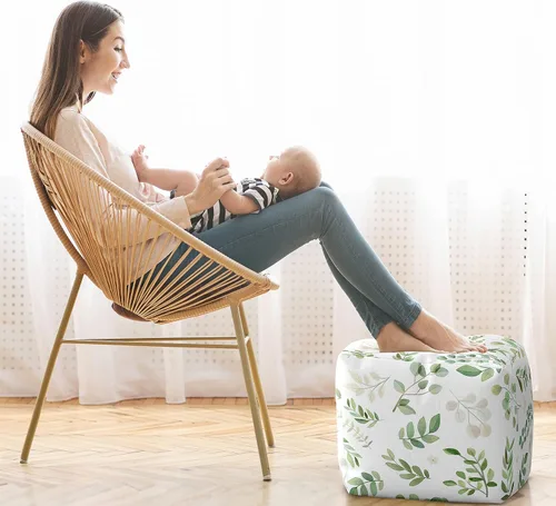 Vista 3 de Sweet Jojo Designs Funda para puf otomano con hojas florales de color verde bohemio para niño y niña, sin relleno, reposapiés, cubo cuadrado