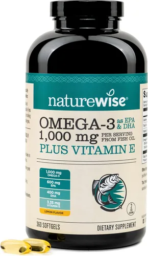 Vista 12 de NatureWise Suplemento de aceite de pescado Omega 3 extra fuerte – 1000 mg por porción – 600 EPA y 400 DHA y vitamina E – Apoyo para la salud