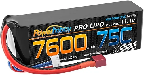 Vista 4 de Power Hobbies 3S760075Cdns 7600mAh 11.1V 3S 75C Batería Lipo con conector T-Plug cableado