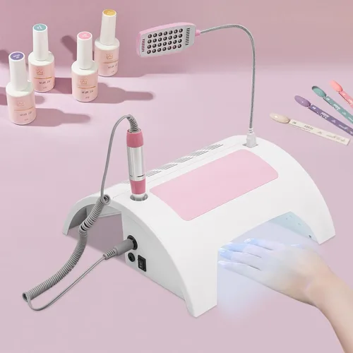 Vista 4 de Lámpara de uñas 5 en 1, colector de polvo de uñas con taladro de uñas y lámpara de escritorio LED, lámpara LED de uñas para esmalte de gel