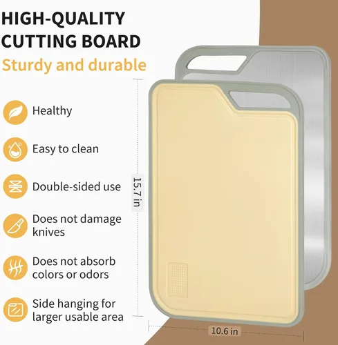 Vista 4 de Tabla de cortar para cocina, tabla de cortar de acero inoxidable fácil de limpiar, tablas de cortar grandes de doble cara de 15.7 x 10.6 pulgadas