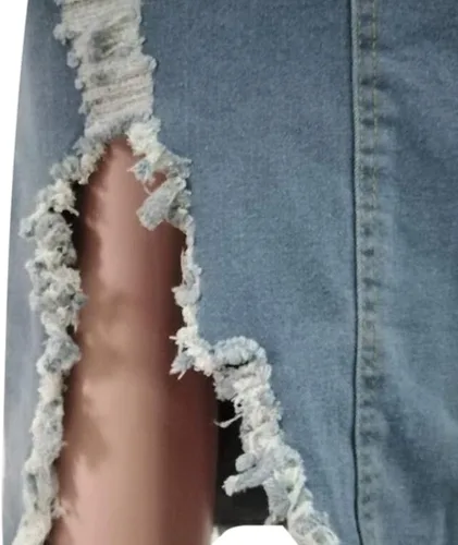 Vista 7 de Falda midi de mezclilla para mujer, sexy, desgastada, elástica, entallada, con abertura alta, entallada, entallada, entallada, con cintura alta