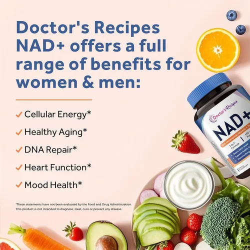 Vista 3 de Doctor's Recipes Suplemento NAD, ribósido de nicotinamida, resveratrol, alternativa NMN para antienvejecimiento, con glicinato de magnesio