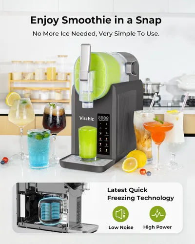 Vista 2 de Máquina de granizado para el hogar, máquina de bebidas congeladas con 7 programas preestablecidos y limpieza automática, fabricante de granizado Gris