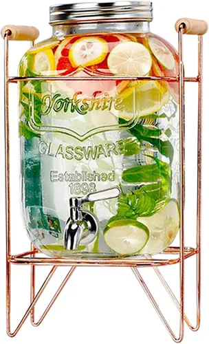 Vista 19 de Dispensador de bebidas de vidrio con espita sin fugas, dispensador de agua, contenedor de jugo para el hogar, dispensador de bebidas frías perfecto