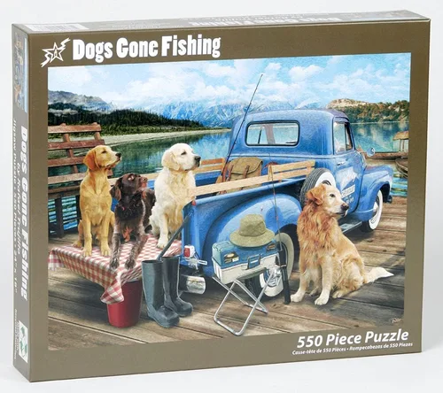 Vista 2 de Vermont Christmas Company Dogs Gone Fishing - Rompecabezas de 550 piezas para adultos y familias - Bonitos rompecabezas de perros con piezas