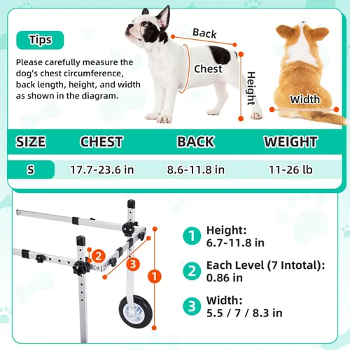 Vista 2 de Nasjac Silla de ruedas para perros para patas traseras - Silla de ruedas portátil ligera con rayas reflectantes, silla de ruedas ajustable