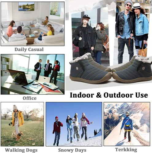 Vista 6 de Eagsouni Botas de nieve para hombre y mujer, zapatos de invierno, antideslizantes, resistentes al agua, totalmente forradas de piel, para exteriores