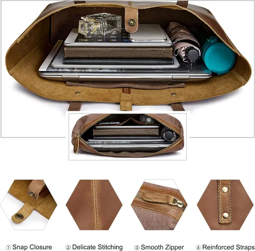 Vista 4 de S-ZONE Bolso de mano de cuero genuino para las mujeres bolso grande bolso de trabajo RFID bloqueo de cuero de la PU Crossbody teléfono bolso monedero