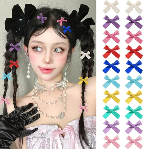 Vista 22 de Mini lazos para el cabello para mujeres y niñas, lindos clips para el cabello pequeños tipo cocodrilo de cola larga, accesorios de cinta