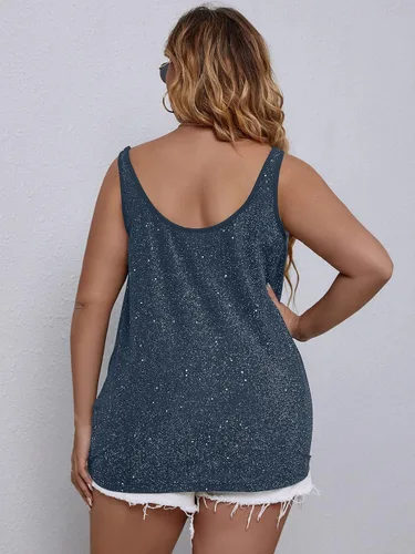 Vista 2 de Floerns Camiseta sin mangas con cuello drapeado con purpurina para mujer, talla grande