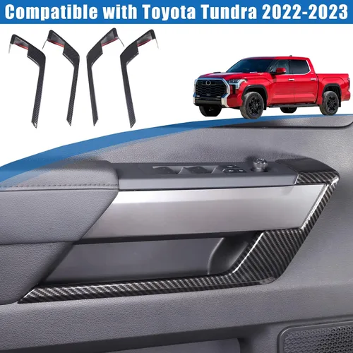 Vista 4 de Cubierta de Panel de Puerta Interior de Automóvil Compatible con Toyot@ Tundra 2022 2023 2024, Cubierta de Panel de Manija de Puerta Interior de ABS