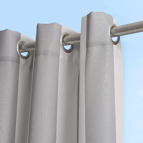 Vista 25 de Par de paneles de cortina con ojales Sun Zero Valencia estilo cabaña a rayas para interior/exterior con protección UV y eficiencia energética
