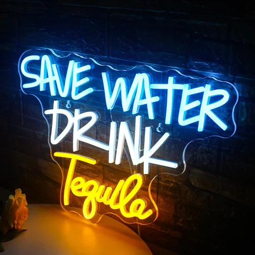 Vista 5 de Letrero de Neón "Save Water Drink Tequila" Luces LED de Neón para Decoración de Pared Luces USB Iluminadas para Casa, Bar de Cerveza, Dormitorio