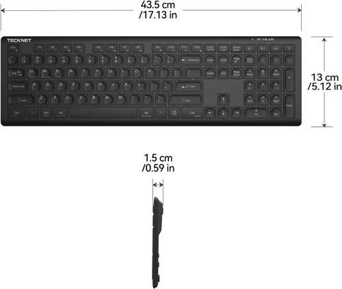 Vista 8 de TECKNET Teclado Bluetooth recargable, conmutación libre de 4 dispositivos (2.4G+BT), teclado inalámbrico ultradelgado de tamaño completo, escritura