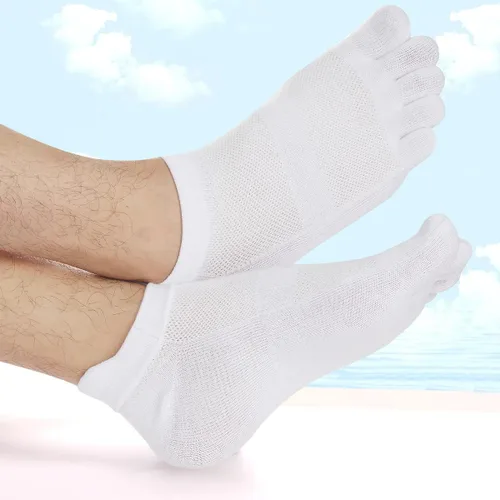 Vista 4 de Calcetines de algodón con cinco dedos para hombre, de corte bajo, atléticos, para correr, 4 pares