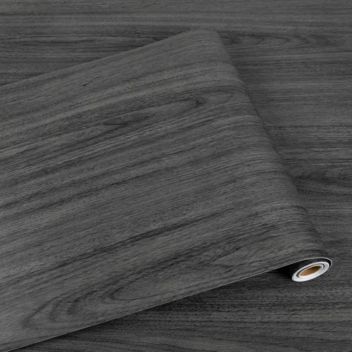Vista 9 de Azulejos de suelo de despegar y pegar: rollo de 11.8x137.8 pulgadas con textura de grano de madera, pisos de vinilo autoadhesivos e impermeables sin