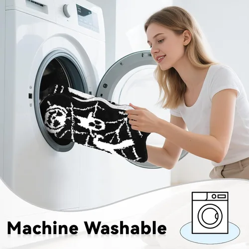 Vista 4 de Meetory Alfombra de baño de Halloween – Tapete de baño de telaraña, lavable a máquina, tapete gótico para Halloween, tapete de baño gótico