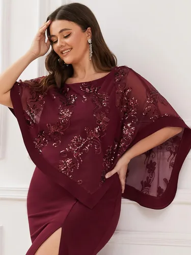 Vista 3 de Ever-Pretty Women's Bodycon Leg Slit Plus Size Maxi Dress with Cape 70116